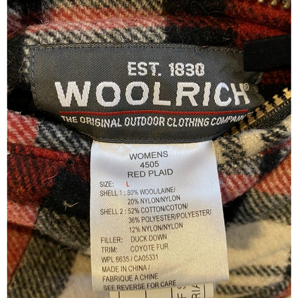 Woolrich Reversible Vest Black-RedPlaid Womens Large Coyote Fur Collar Down Vest - Picture 11 of 16